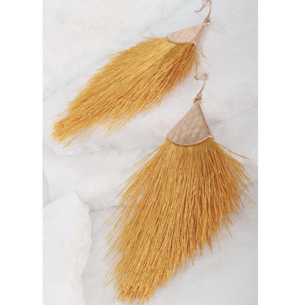 Mustard Thread Tassel Hook Earrings - Picture 1 of 1